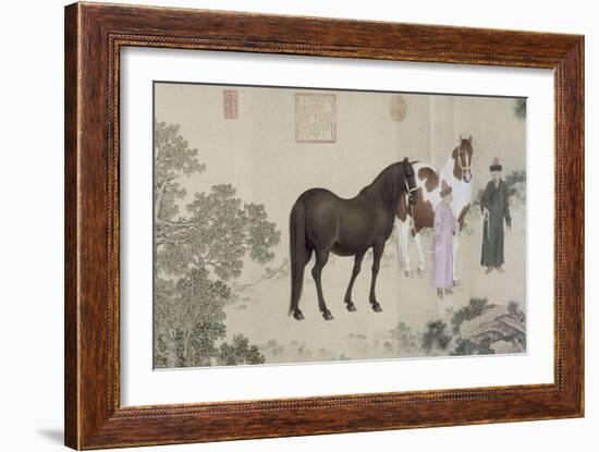 Qazaq présentant len tribut leurs chevaux à l'empereur Qianlong-Giuseppe Castiglione-Framed Giclee Print