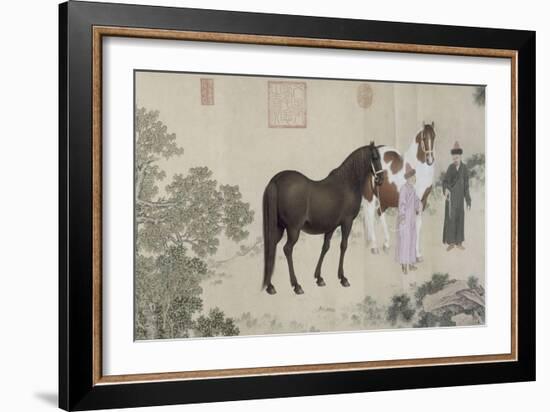 Qazaq présentant len tribut leurs chevaux à l'empereur Qianlong-Giuseppe Castiglione-Framed Giclee Print