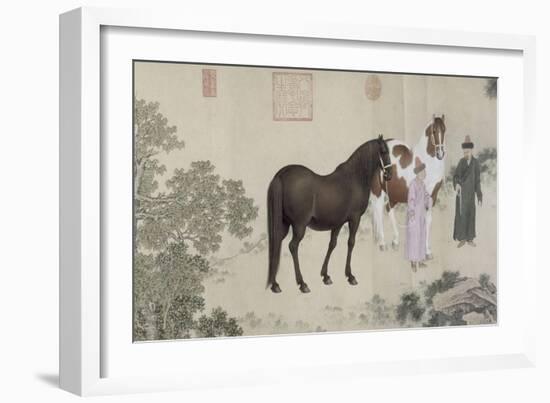 Qazaq présentant len tribut leurs chevaux à l'empereur Qianlong-Giuseppe Castiglione-Framed Giclee Print