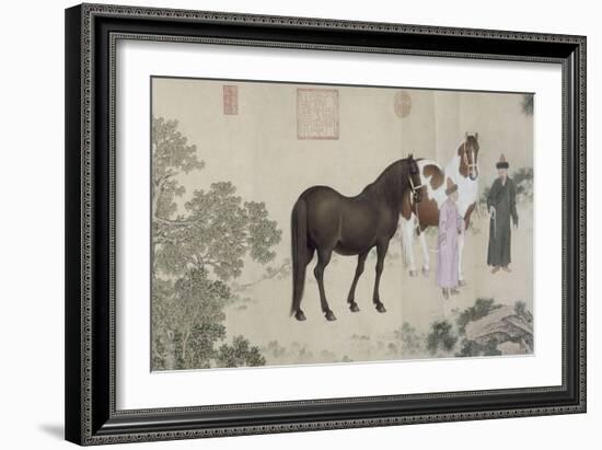 Qazaq présentant len tribut leurs chevaux à l'empereur Qianlong-Giuseppe Castiglione-Framed Giclee Print