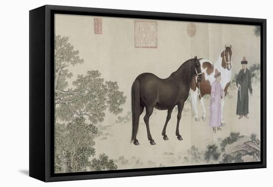 Qazaq présentant len tribut leurs chevaux à l'empereur Qianlong-Giuseppe Castiglione-Framed Premier Image Canvas