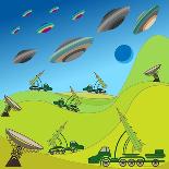 Flying Plates of Aliens are Attacking the Earth-qiiip-Mounted Art Print