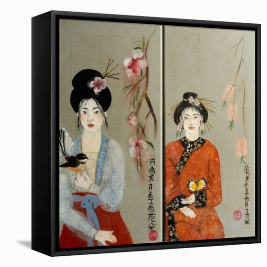 Qing Dynasty women with Butterfly and Song Dynasty Women with Fantail, 2016-Susan Adams-Framed Premier Image Canvas