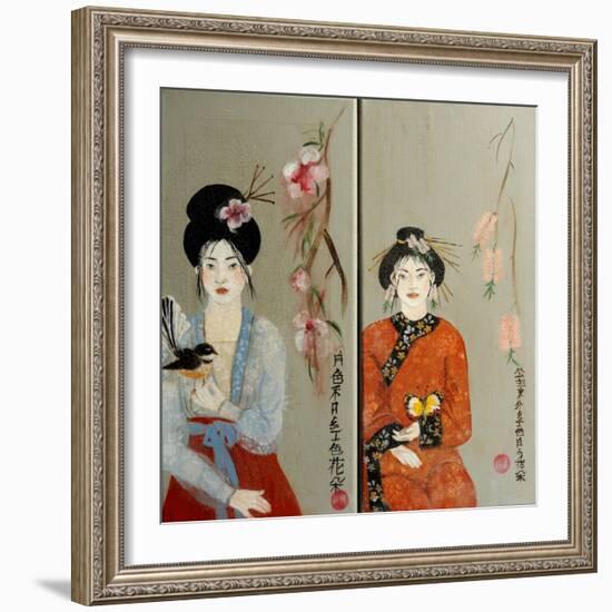 Qing Dynasty women with Butterfly and Song Dynasty Women with Fantail, 2016-Susan Adams-Framed Giclee Print