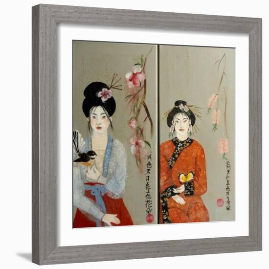 Qing Dynasty women with Butterfly and Song Dynasty Women with Fantail, 2016-Susan Adams-Framed Giclee Print