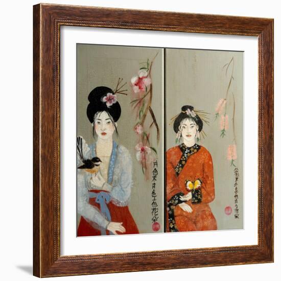 Qing Dynasty women with Butterfly and Song Dynasty Women with Fantail, 2016-Susan Adams-Framed Giclee Print