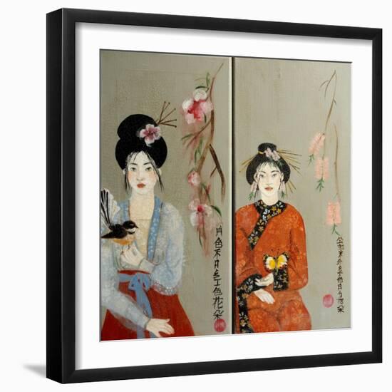 Qing Dynasty women with Butterfly and Song Dynasty Women with Fantail, 2016-Susan Adams-Framed Giclee Print