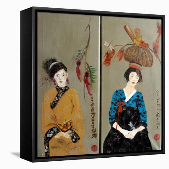 Qing Dynasty women with flowers and Koren women with Basket-Susan Adams-Framed Premier Image Canvas