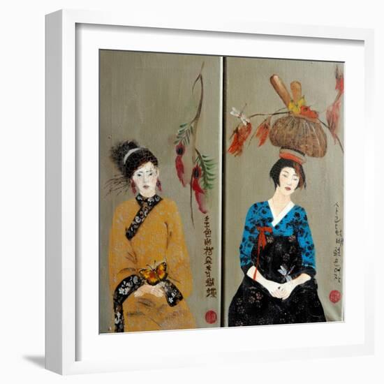 Qing Dynasty women with flowers and Koren women with Basket-Susan Adams-Framed Giclee Print