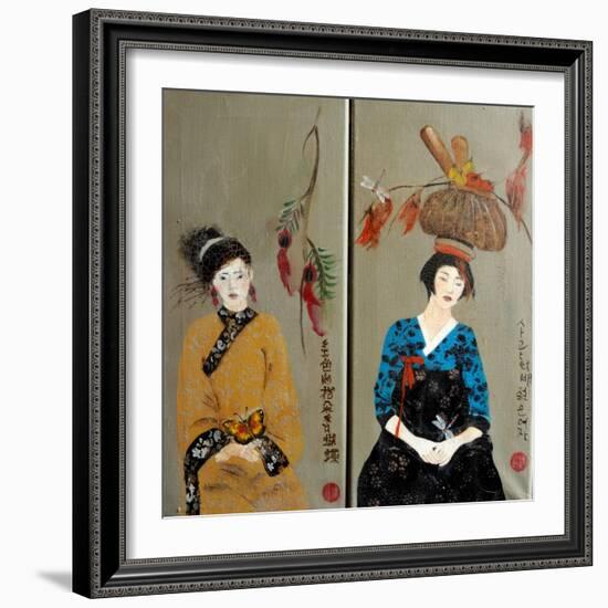 Qing Dynasty women with flowers and Koren women with Basket-Susan Adams-Framed Giclee Print