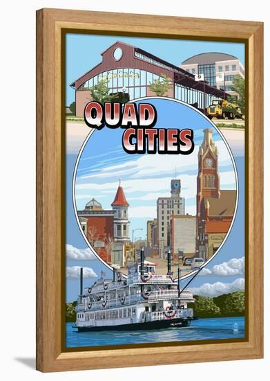 Quad Cities - Montage Scenes-Lantern Press-Framed Stretched Canvas