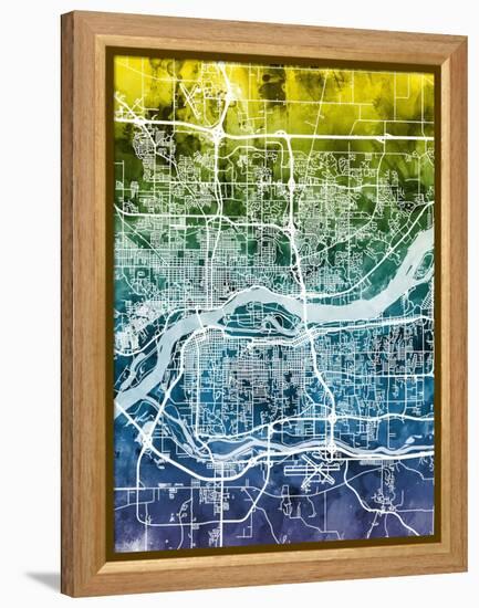 Quad Cities Street Map-Michael Tompsett-Framed Stretched Canvas