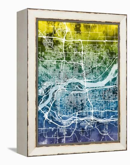 Quad Cities Street Map-Michael Tompsett-Framed Stretched Canvas