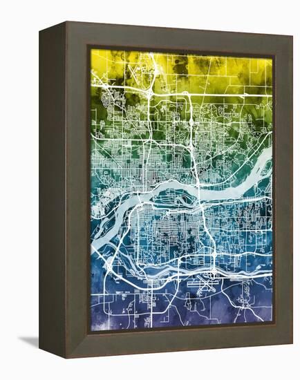 Quad Cities Street Map-Michael Tompsett-Framed Stretched Canvas