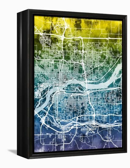 Quad Cities Street Map-Michael Tompsett-Framed Stretched Canvas