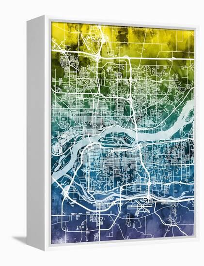 Quad Cities Street Map-Michael Tompsett-Framed Stretched Canvas