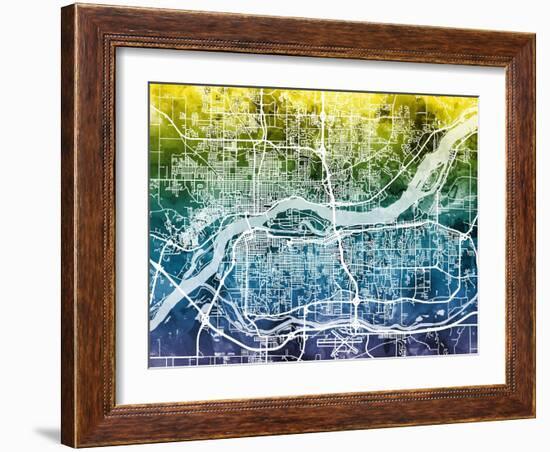 Quad Cities Street Map-Michael Tompsett-Framed Art Print