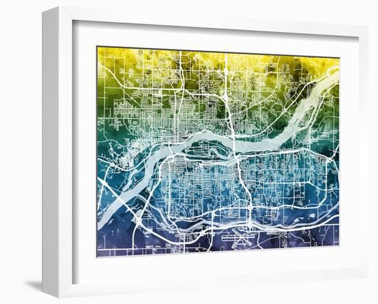 Quad Cities Street Map-Michael Tompsett-Framed Art Print