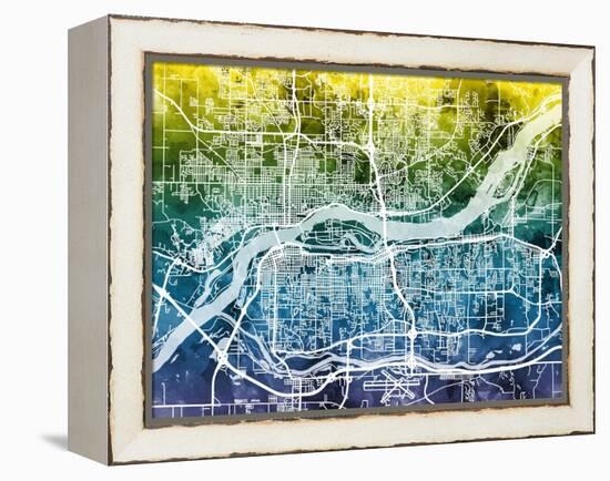 Quad Cities Street Map-Michael Tompsett-Framed Stretched Canvas