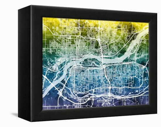 Quad Cities Street Map-Michael Tompsett-Framed Stretched Canvas