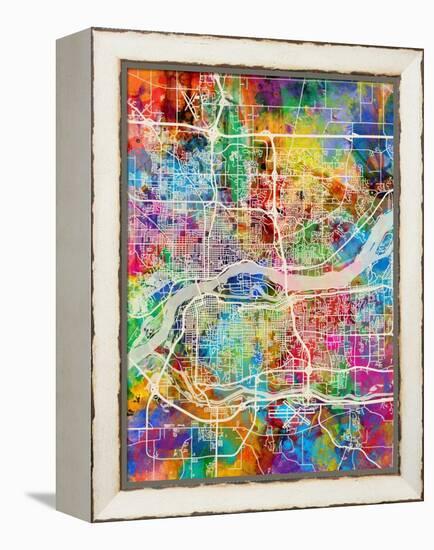 Quad Cities Street Map-Michael Tompsett-Framed Stretched Canvas