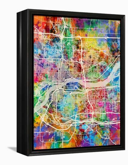 Quad Cities Street Map-Michael Tompsett-Framed Stretched Canvas