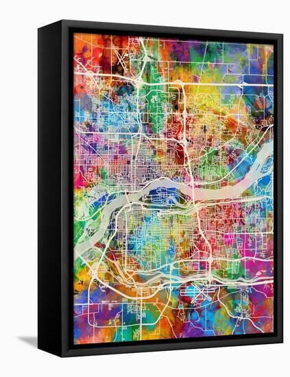 Quad Cities Street Map-Michael Tompsett-Framed Stretched Canvas