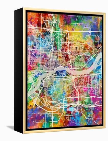 Quad Cities Street Map-Michael Tompsett-Framed Stretched Canvas