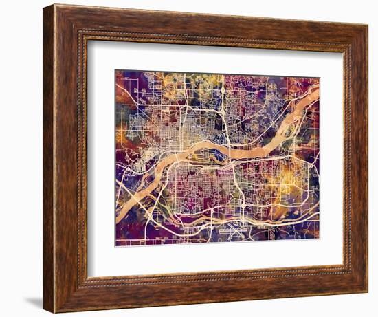 Quad Cities Street Map-Michael Tompsett-Framed Premium Giclee Print