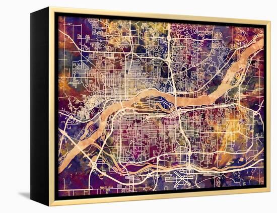 Quad Cities Street Map-Michael Tompsett-Framed Stretched Canvas