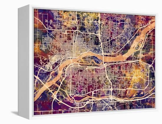 Quad Cities Street Map-Michael Tompsett-Framed Stretched Canvas