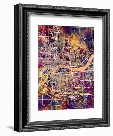 Quad Cities Street Map-Michael Tompsett-Framed Premium Giclee Print