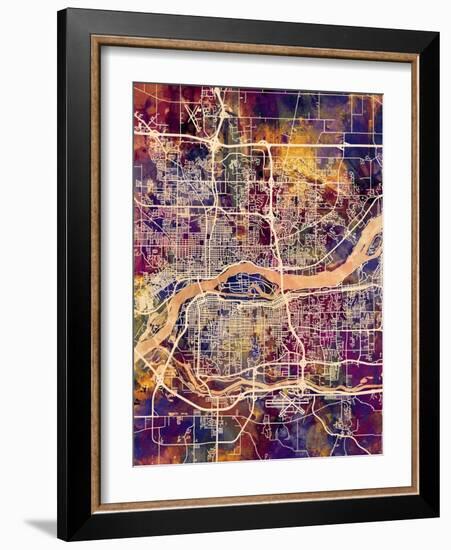 Quad Cities Street Map-Michael Tompsett-Framed Art Print