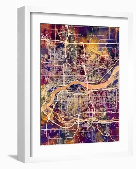 Quad Cities Street Map-Michael Tompsett-Framed Art Print