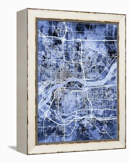 Quad Cities Street Map-Michael Tompsett-Framed Stretched Canvas