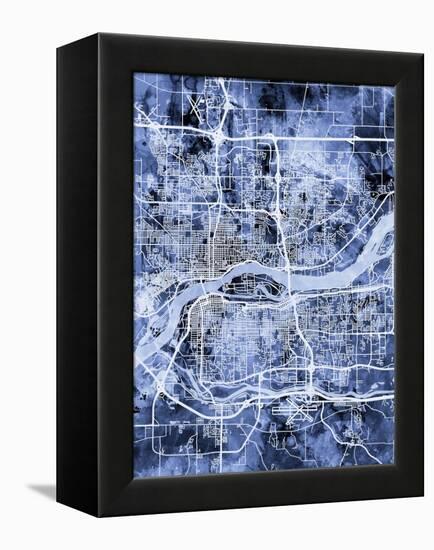Quad Cities Street Map-Michael Tompsett-Framed Stretched Canvas