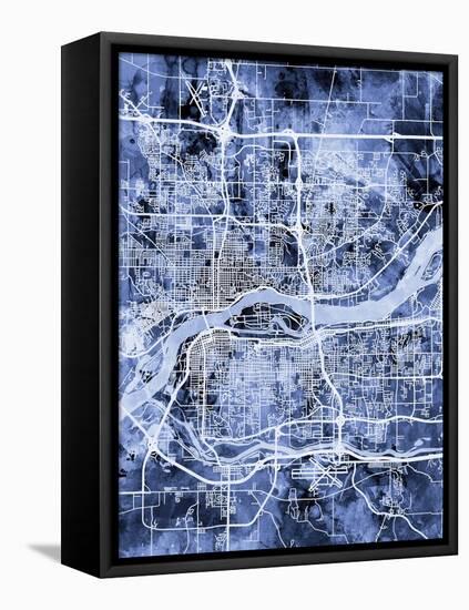 Quad Cities Street Map-Michael Tompsett-Framed Stretched Canvas