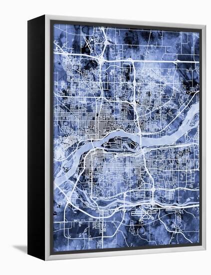 Quad Cities Street Map-Michael Tompsett-Framed Stretched Canvas