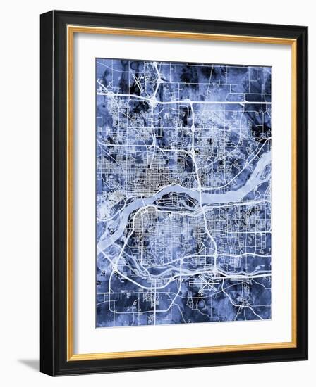 Quad Cities Street Map-Michael Tompsett-Framed Art Print