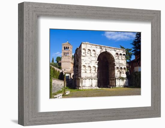 Quadrifrons Triumphal Arch of Janus, Belltower of San Giorgio in Velabro's Church, Rome-Nico Tondini-Framed Photographic Print