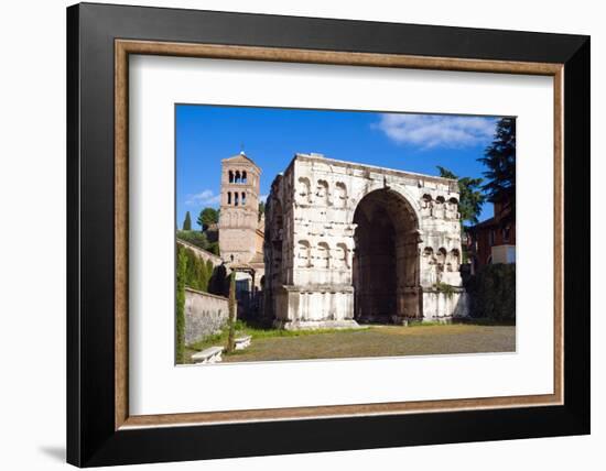 Quadrifrons Triumphal Arch of Janus, Belltower of San Giorgio in Velabro's Church, Rome-Nico Tondini-Framed Photographic Print