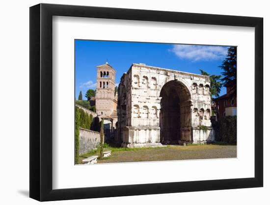 Quadrifrons Triumphal Arch of Janus, Belltower of San Giorgio in Velabro's Church, Rome-Nico Tondini-Framed Photographic Print