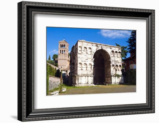 Quadrifrons Triumphal Arch of Janus, Belltower of San Giorgio in Velabro's Church, Rome-Nico Tondini-Framed Photographic Print