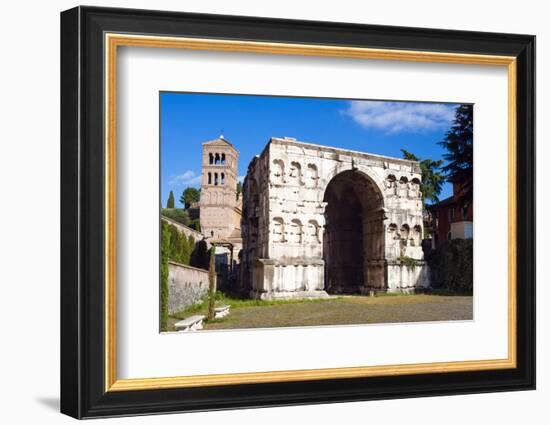 Quadrifrons Triumphal Arch of Janus, Belltower of San Giorgio in Velabro's Church, Rome-Nico Tondini-Framed Photographic Print