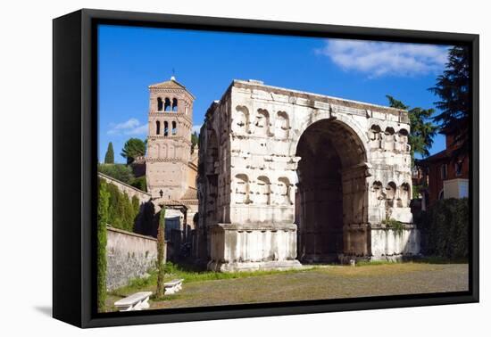 Quadrifrons Triumphal Arch of Janus, Belltower of San Giorgio in Velabro's Church, Rome-Nico Tondini-Framed Premier Image Canvas