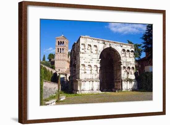 Quadrifrons Triumphal Arch of Janus, Belltower of San Giorgio in Velabro's Church, Rome-Nico Tondini-Framed Photographic Print
