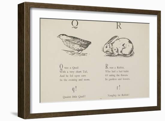 Quail and Rabbit Illustrations and Verse From Nonsense Alphabets by Edward Lear.-Edward Lear-Framed Giclee Print