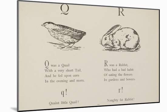 Quail and Rabbit Illustrations and Verse From Nonsense Alphabets by Edward Lear.-Edward Lear-Mounted Giclee Print