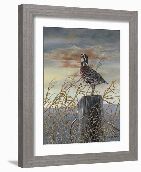 Quail on a Post-Carolyn Mock-Framed Art Print