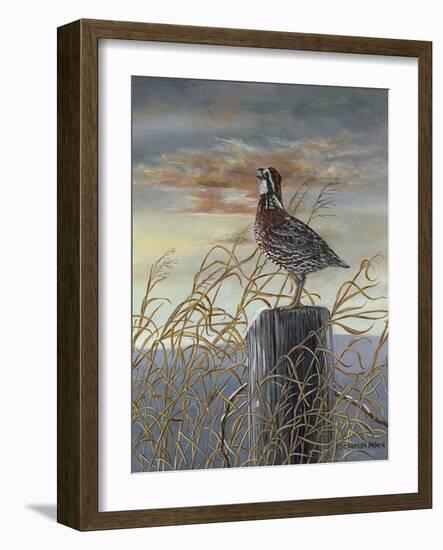 Quail on a Post-Carolyn Mock-Framed Art Print